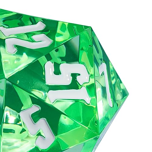 55mm 20 Sided DND Dice, Giant D20 D&D Polyhedral Dice Large D20 with Die Gift Box for Dungeons and Dragons, RPG Table Games (Transparent Green/White Numbers) - color: Transparent Green/White Numbers
