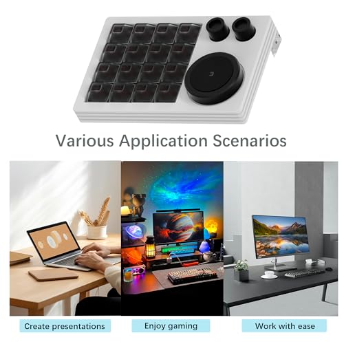 Macro Keypad Programmable Designer,Programmable Keypad with Triple Knob 16 Keys and Screen,One Handed Gaming Keyboard for iOS,Windows (White) - color: White