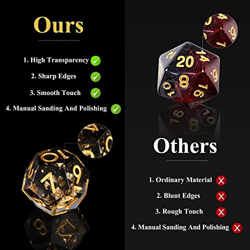 DND Dice Set Handmade 7 Accessories Sharp Edge Dice for Dungeons and Dragons TTRPG Games, Multi-Sided RPG Polyhedral Resin Sharp Edge Dice Roleplaying Games (Black Gold) - color: Black Gold