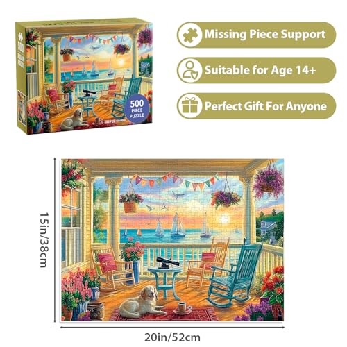 500 Piece Puzzles for Adults, Beach Flower Jigsaw Puzzle for Adult Seniors, Recycled Cardboard Dog Puzzle 500 Pieces, Challenging Puzzles Activity Game Nights Gift for Friends 20.5 * 15IN - style: Beach