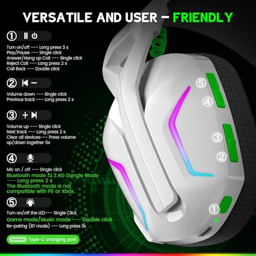 WESEARY Wireless Gaming Headset for Xbox Series X|S, Flux White | 2.4GHz Ultra-Low Latency Headset with Noise Cancelling Mic for PC, PS5/4, Switch, Mac, 3D Surround Sound, Bluetooth 5.4, 50Hr