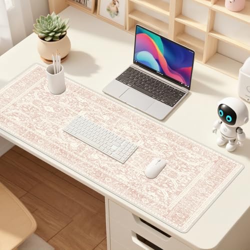 Baziabbo Pink Desk Mat,XXL Extended Large Mouse Pad,Gaming Mousepad with Stitched Edge,Non-Slip Rubber Base Keyboard Desk Pad for Home Office Study Game (D-Pink) - color: D-pink