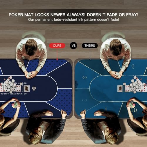 YUZPKRSI 79 x 39 Inch Blue Poker Mat, 8 Players Texas Hold'em Poker Rubber Mat Poker Topper for Tables, Folding Portable Poker Table Top Layout w/Carrying Bag for Poker Games, Casino - color: Dark Blue