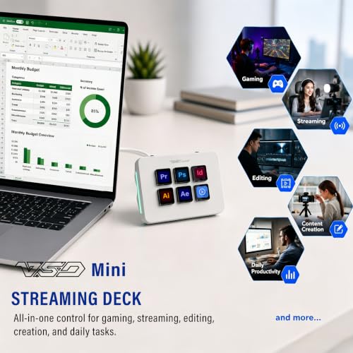 Mini Stream Controller Deck, Gaming Streaming Macro Pad Keypad, Shortcut Keyboard with 6 Programmable LCD Keys, Customizable Icons & RGB Light, USB Soundboard for Video Editing, OBS, PC, Mac - color: White