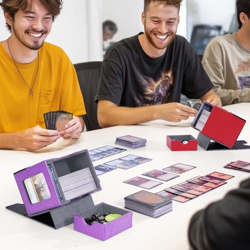 Kabinka Commander Deck Box for MTG with Dice Tray, Holds 100 Double-Sleeved Cards,Card Deck Box with Metal Emblem for TCG/PTCG, Cards Storage Case with 35PT Magnetic Card Holder (Black& Red, Lotus) - color: A1-Black& Red, Lotus