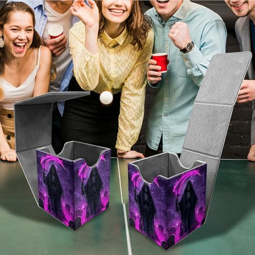 Purple Skull Card Deck Box, MTG Commander Deck Box Card Deck Case for Trading Cards, 100+ Sleeved Cards with PU Leather Magnetic Card Storage Box for TCG CCG Magic Cards - color: Card Deck Box-584