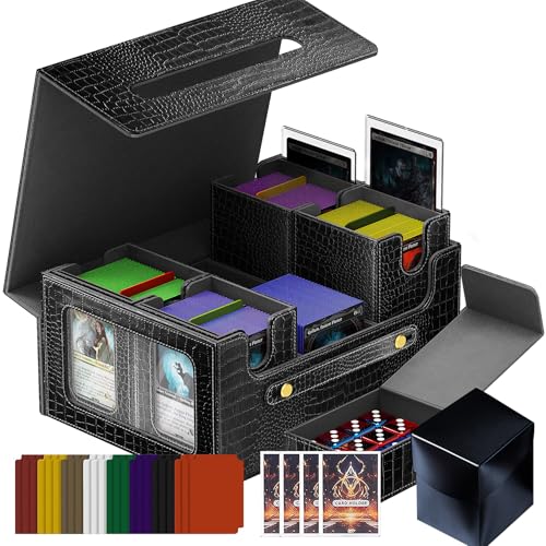 Commander Deck Box for MTG, 6-Deck Modular Card Case with Dice Tray, Holds 600+ Double-Sleeved Cards and 35PT Magnetic Card Holders, for Trading Cards & TCG Collections(Black) - color: Clutch Texture - Black