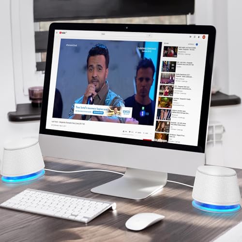 Sanyun SW102 Computer Speakers, 5Wx2, Deep Bass from Compact Cabinet, Stereo 2.0 USB Powered 3.5mm Aux Multimedia Speakers, Built-in Passive Bass Radiators, PC Laptop Desktop Speakers, White - color: White