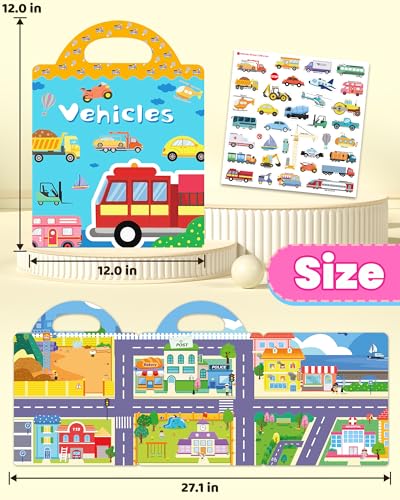 Walenced Reusable Sticker Book for Toddlers, Travel Stickers for Kids, Toddler Craft Activities Toys, Birthday Gifts for Boys & Girls - style: Traffic