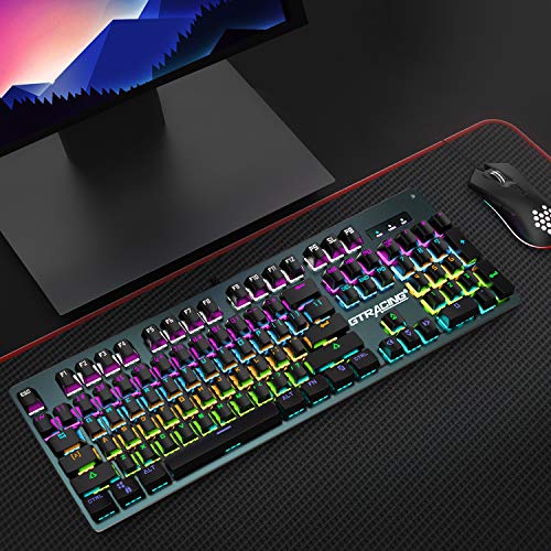 GTRACING Mechanical Keyboard, Wired Gaming Keyboard, Switch 104 Keys Rainbow Backlit Keyboard and 20 LED Lighting Effect for PC Computer Gamers (Gray)