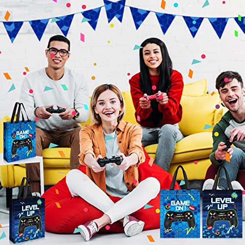 Sweetude 30 Pcs Video Game Gift Bag with Handle Game Party Supplies Reusable Gaming Neon Goody Bag, 2 Styles - style: Blue