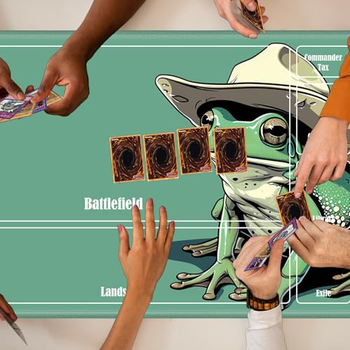 MTG Playmat with Zones, TCG Card Game Play Mat with Stitched Edges, Non-Slip Rubber Base Gaming Desk Mat, Smooth Surface 24 x 14 Inch, Cowboy Frog - color: Cowboy Frog, size: Zone 1