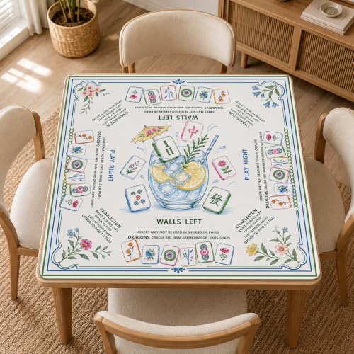 Summer Garden Mahjong Mat with Rules Non-Slip Noise Reduction Gaming Mats with Carrying Bag, American Mahjong Table Cover for Poker Board Card Games Dominoes, 31.5” x 31.5” - color: Summer Mahjong Garden