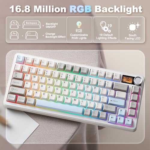 YUNZII B75 PRO MAX QMK/VIA Wireless Mechanical Keyboard | 75% Layout with Screen and Knob, Custom Hot Swap, Gasket, Creamy Switches, for Win/Mac (Beige,Cocoa Cream V2 Switch) - color: Beige, size: Cocoa Cream V2 Switch