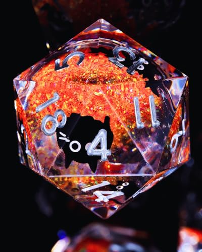 Froggod 싱글 리퀴드 코어 캣 D20 주사위 - DND, RPG, 테이블 탑 게임용 22mm 샤프 엣지 롤 플레잉 주사위 - 20면 레진 D&D 주사위, 캐스헤드 각인(오렌지) - color: 주황색.