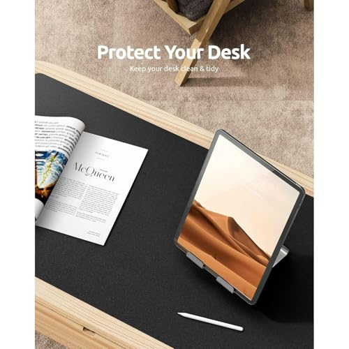 Desk Pad, Leather Non-Slip Laptop Computer Desk Keyboard Mat, Table Protector Blotter Mat, Large Mouse Pad (24" x 12")-Dark Blue - color: Dark Blue