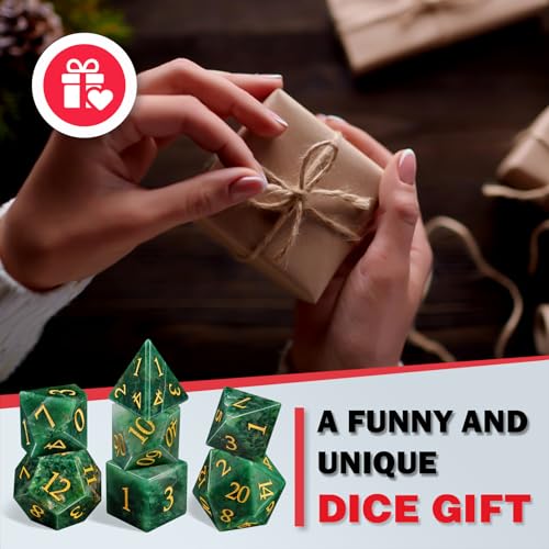 LUCKY-M Stone Dice DND Set, African Jade Dice for Dungeons and Dragons and Role Playing Game, D&D Accessorie with Dice Case (African Jade) - color: Gem-african Jade