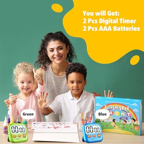 2 Pack Digital Timer for Kids, Magnetic Kitchen Timers for Cooking, Egg, Teachers, Classroom, Study, Exercise, Oven Baking - AAA Battery Included