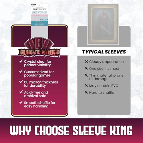 Sleeve Kings Standard Card Sleeves – 110 Count, Clear 60 Micron Thickness, Mini Size (40 x 89 mm), Compatible with Space Base & More – SKU: SKS-8817 - size: 40 x 89 mm, style: Space Base Compatible