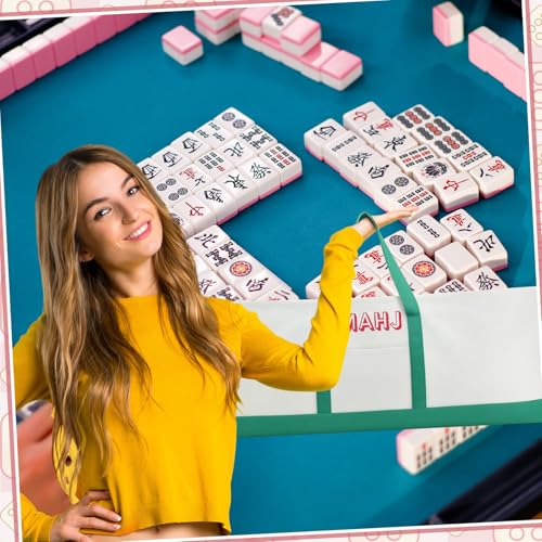 Mahjong Bag for Tiles and Racks Empty American Mahjong Tiles Carrying Tote 31.5 x 12 x 4 Inches Canvas Tile Games Accessories Gifts for Card Pushers Rack Mat Carrying (Case Only)(Green) - color: Green