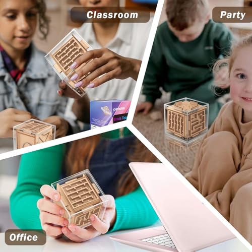 Fidget Puzzle Cube for Kids and Adults - 6-Sided Wooden Puzzle Game Fidget Toy for Anxiety Relief - Handheld Maze Cube for Travel - 3D Brain Teaser Magic Cube Fidget for Christmas Stocking Stuffers