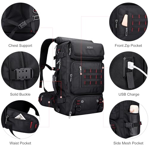 WITZMAN Carry on Travel Backpack for Men Airline Approved Fits 16" Laptop | Nylon 3 in 1 Luggage Duffle Bag with USB Charging Port, Shoe Compartment, For Weekend Getaway, Overnight Trip, B682 Black) - color: 01.black