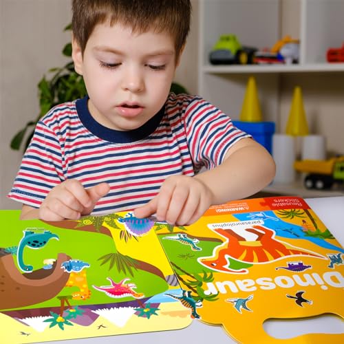 ASTARON 3 Pack Reusable 3D Puffy Sticker Book for Kids 3-6, Jelly Sticker Game Educational Sensory Learning Toy,Travel Stickers and Busy Book - style: Vehicle Animals Dinosaur