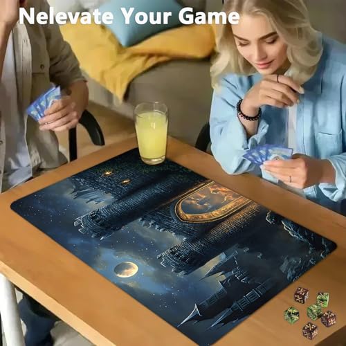 for MTG Game Playmat - 24 x 14 inches with Dices and Storage Bags, Non-Slip Base for TCG and Board Game Card Mats, Trading Card Games Mat, Night Castle Gates Pattern Collectible Card Playmats - color: Jv-playmat-p7-1-g199