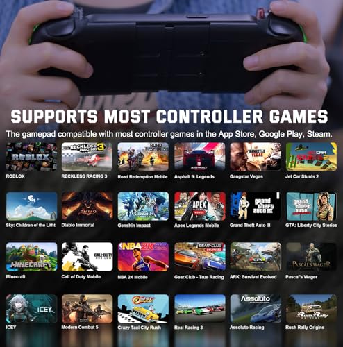 Joso Phone Controller for iPhone, Android, wireless Game Joystick with Hall Effect Joystick/Turbo, RGB Controller for iPhone 16/15/14/13/12 Series, Galaxy S24/23/S22/S21 Series Play COD Mobile & More - color: Black Crack
