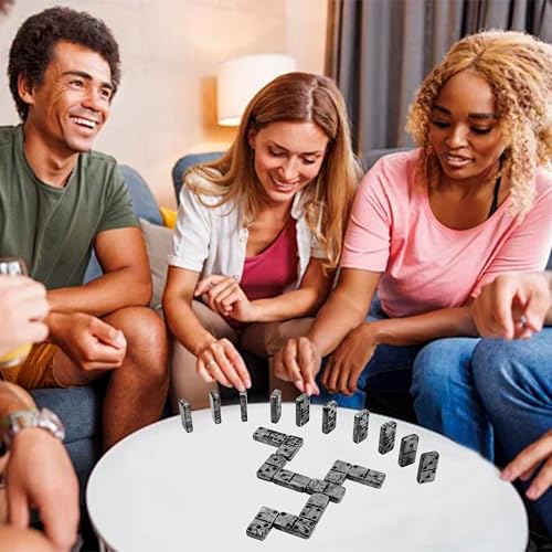 Dominos Set for Adluts - Double 6 Jumbo Domino Set - 28 Thick Marbleized Black and Gray Tiles - Dominoes Set for Adults and Kids, Classic Board Game for Family Nights & Travel (Black & Grey Case) - color: Gray