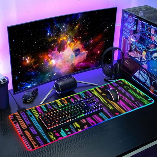 Vivid Stripe Print Gaming Mouse Pad Large Keyboard Mat with Multiple RGB Light Modes Anti Slip Rubber Base Large - size: Large