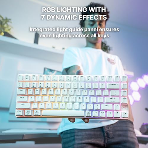 K33 Compact Wireless, 75% Mem-chanical Gaming Keyboard, Multi Device, Bluetooth, 2.4 GHz & Wired Mode, RGB-Lighting, IP54 Dust & Splash-Resistant (White) - color: White