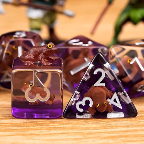Resin D&D Dice Set, Brown Frog DND Animal Polyhedral Dice for Dungeons and Dragons, RPG, MTG DND 7-DIE (D4, D6, D8, D10, D12, D20, D%) - color: Brown Frog