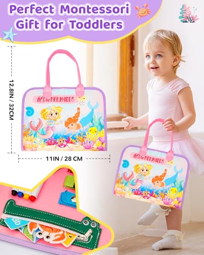 SaFeli Toddler Busy Board, Montessori Toys for Toddler Girl Birthday Gifts, Learning Toys Sensory Busy Book Toys for Toddlers, Travel Educational Book for Airplane Car | Birthday Gift for Girls, Pink - size: Mermaid - Pink