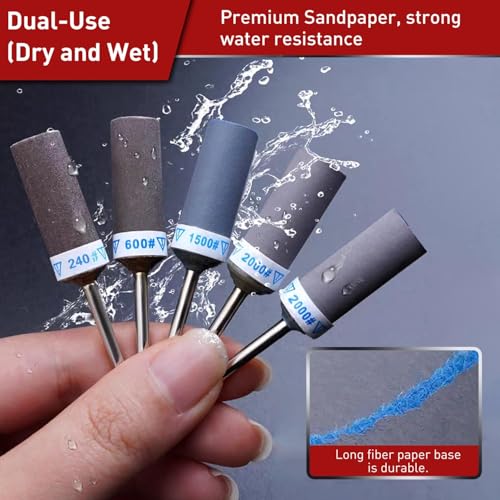 25Pcs Sanding Drums Sandpaper Sticks Set with 1/8"(3mm) Shank for Dremel Rotary Tool, 180/240/600/1000/1500/2000 Grits Different Meet More Needs for Metal Rust Removal/Jade Polishing/Stone Grinding - size: Mixed