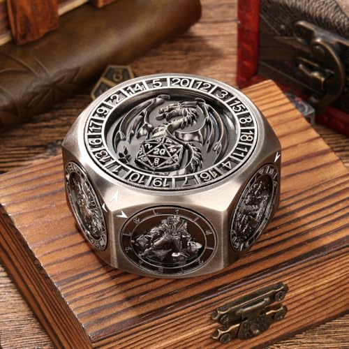 DND Polyhedral Game Dice, D&D Spinner Dice, 8-in-1 Metal Dice Set | 3D Hexagon Relief Design, D&D Spinner Dice, DND Gifts, Role Playing Board Game Accessories, with Gift Box, Dark Silver - color: Silver