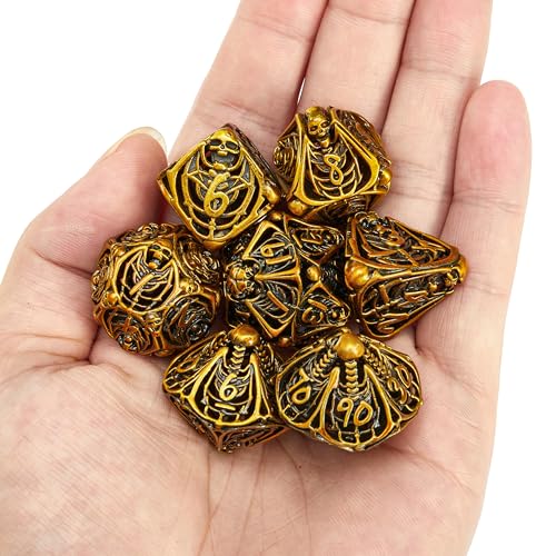 Metal Skull Dice Set Hollow Multi-Sided Dungeons & Dragons Dice 7CPS Role-Playing Dice Set with Flannel Bag Suitable for D&D Board Game Cards(Kugin) - color: Kugin