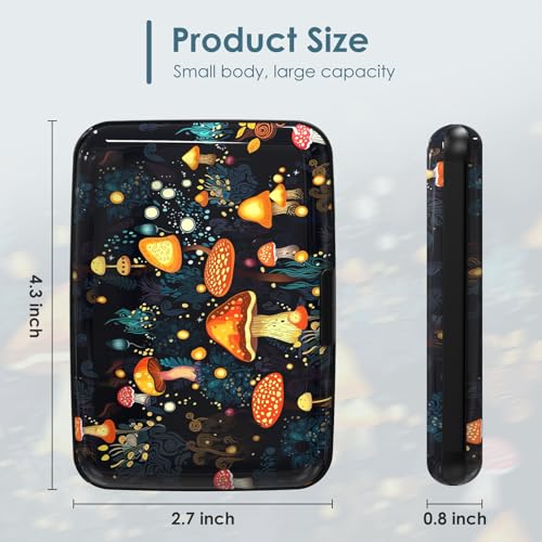 Mini Metal Wallet Credit Card Holder Business Card Case Slim Metal ID Case for Men Women, Cute Mushrooms - color: Cute Mushrooms