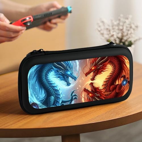 PPIKTC Carrying Case Protector Bag Compatible with Nintendo Switch, Hard Shell Game Console Organizer, Cool Fire And Ice Dragon - color: Design (204)