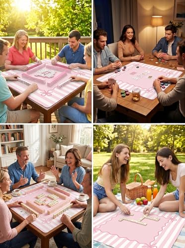 Light Pink Mahjong Mat (32.5” x 32.5”) with Carrying Bag Non Slip Noise Reduction Gaming Mat Rubber Mahjong Table Cover Accessoriesfor Poker Board Games Dominoes - color: Pink
