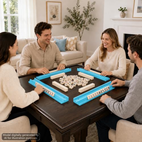 5Pcs Mahjong Racks with Pushers Wooden American Mahjong Tile Pushers and Racks Set with Mah Jong Rack Drawstring Bag Mah Jong Accessories for Players Gifts Home Game Night Party Supplies (Teal Blue) - color: Aqua Blue