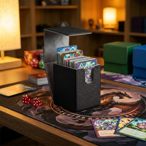 Vertical Deck Box Plus Version, Large Trading Card Case Fits 100+ Double Sleeved Cards, Premium Saffiano Leather TCG Storage for MTG Commander, Pokémon, TCG, CCG, Magnetic Closure- Black+Gray - color: VP Black+Gray