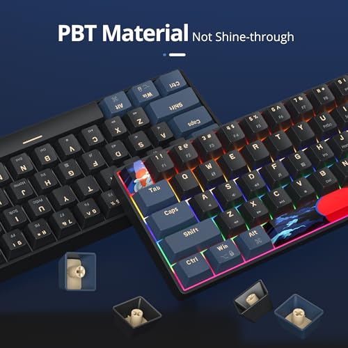 surmen 60% Gaming Keyboard 60 Percent, Wired Mini Mechanical Keyboard with Linear Red Switches PBT Keycaps for PC Gamer Typist (Blue Samurai B/Rainbow Led) - color: Blue Samurai B-Rainbow Led