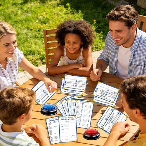 Family Feud Game for Adults and Kids with 2 Buzzers, Fun Trivia Quiz Card Game for Family Game Night, Holiday Gathering, Party & Team Building, Interactive Board Games for Group Activities