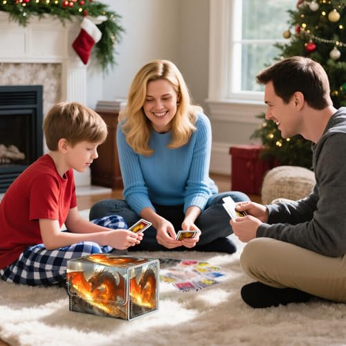 Trading Card Storage Box, Holds 100+ for MTG Cards, PU Leather with Magnetic Closure, Fire Dragon Attacking Castle Army Durable Deck Box for Magic the Gathering, Trading Card Games - color: Fire Dragon Attacking Castle Army