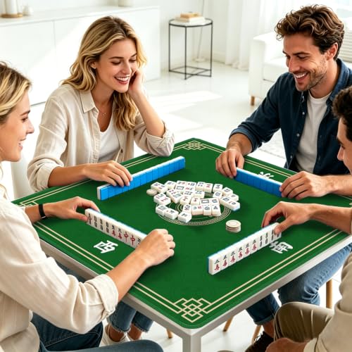 Mahjong Mat for Table, 31.5" x 31.5" Noise Reduction Non Slip Waterproof Mahjong Table Mat with Carrying Bag, Suitable for Mahjong, Poker, Board Games, Dominoes, and Card Games(Green) - color: Green