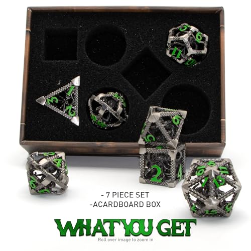 Hollow Cthulhu Metal Polyhedral Dice Set - D&D for Fantasy Tabletop RPG Role Playing Games Gift for DND Lovers(Green Number) - color: Cthulhu Green Number