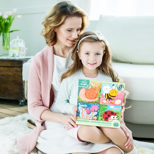 Zeoddler Wooden Puzzles for Toddlers, 8 Pack Insect Animal Jigsaw Puzzles for Kids3-5, 9 Pieces Preschool Learning Activities, Learning & Educational Toys, Gift for Boys, Girls - style: Insect Animal