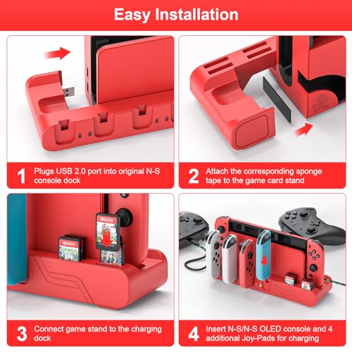 Switch Charging Dock - Mario Red Edition & Switch Model Joycon, Charges up to 6 Joycons with Game Card Storage Stand - color: Mario Red Edition