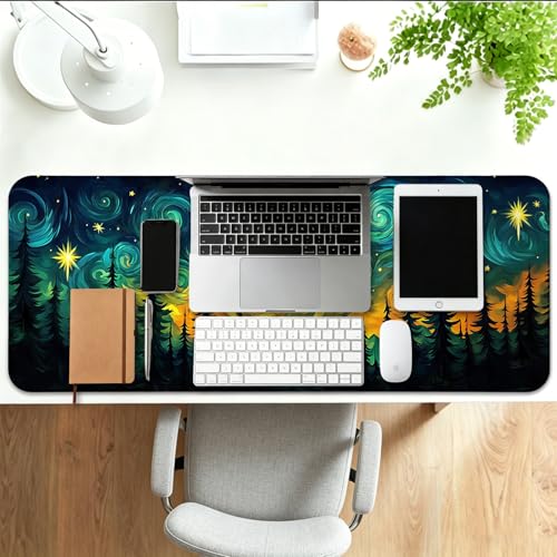 Fantasy Starry Night Forest and Dragon Gaming Desk Mat, Computer Keyboard Large Extended Long Mouse Pad for Office and Home, XL (W05) - color: W05